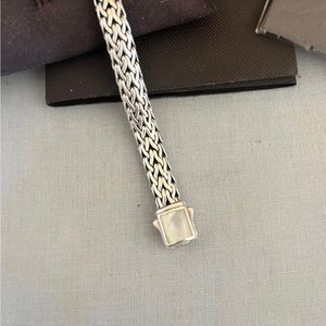 RARE REVERSIBLE John Hardy 7.5mm Silver Black Lava Mother of Pearl Bracelet Med